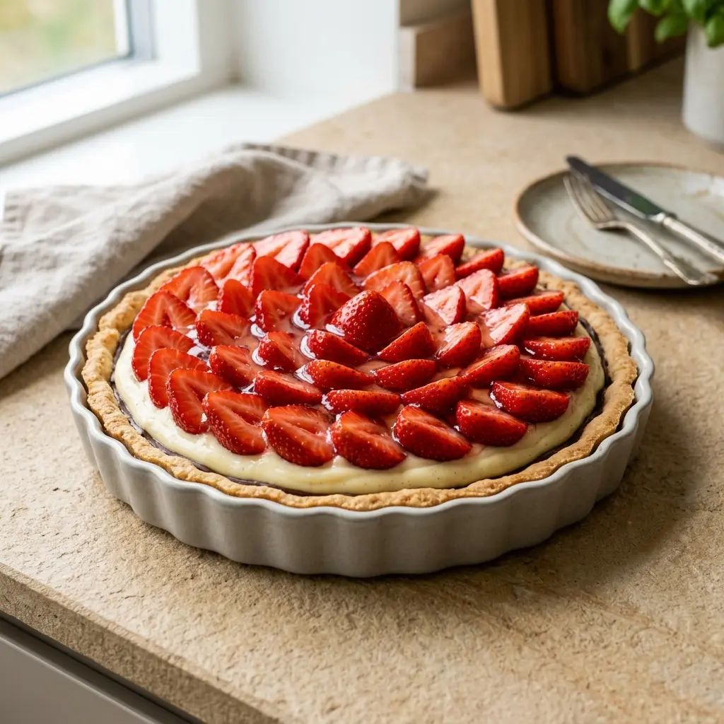 Paruošto patiekalo recepto braškių tarta nuotrauka
