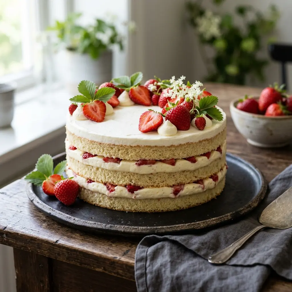 Deserto recepto braškių tortas nuotrauka