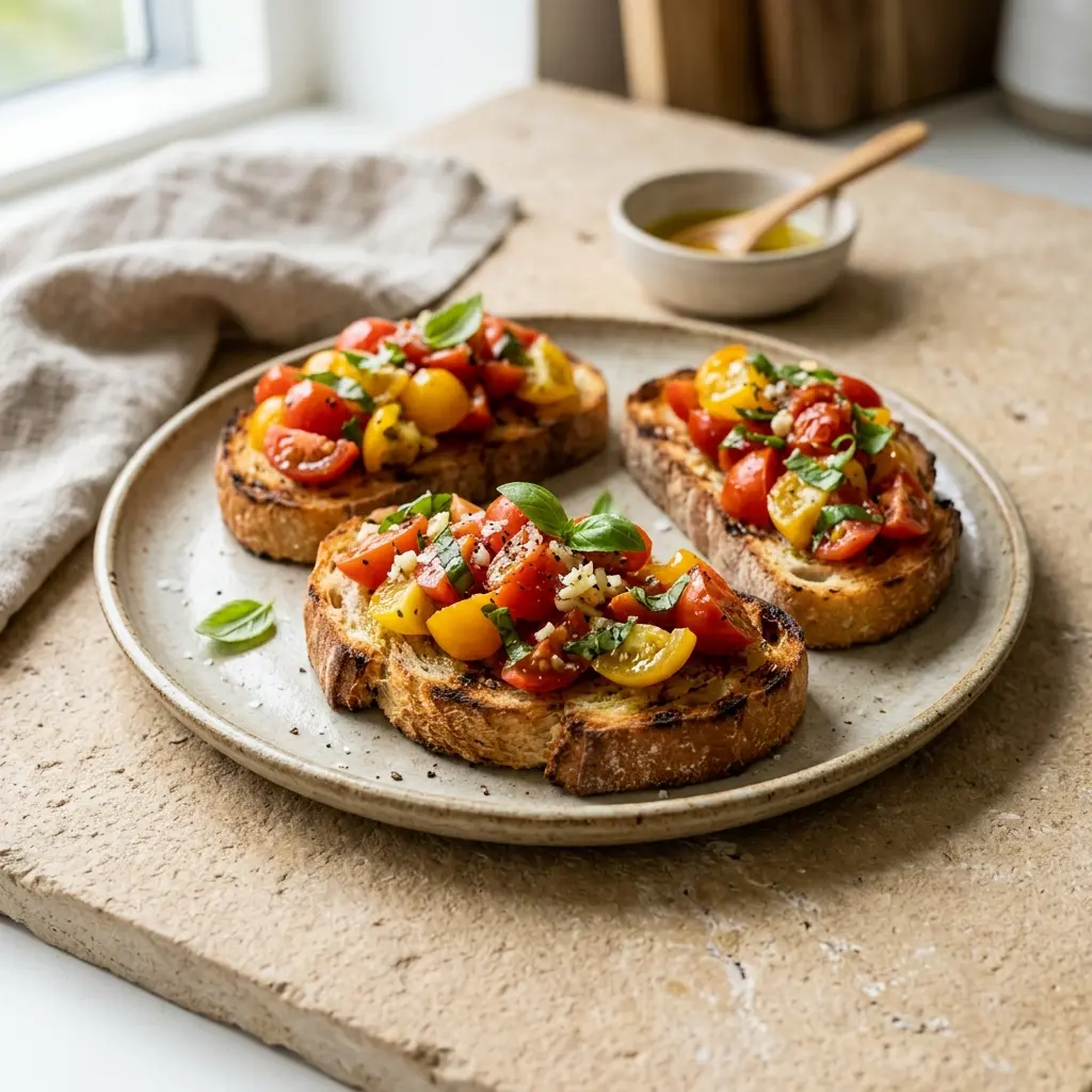 Paruošto patiekalo recepto bruschetta su pomidorais nuotrauka