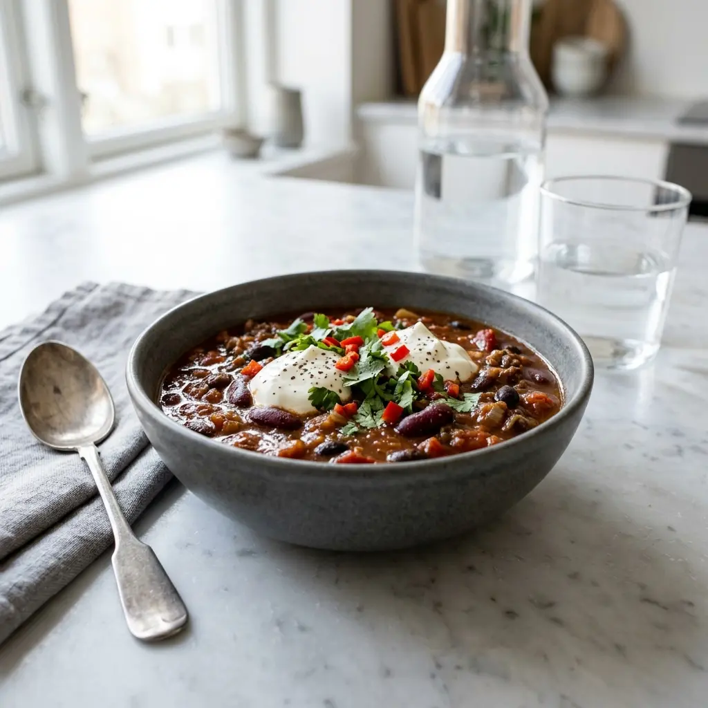 Paruošto patiekalo recepto chili con carne nuotrauka