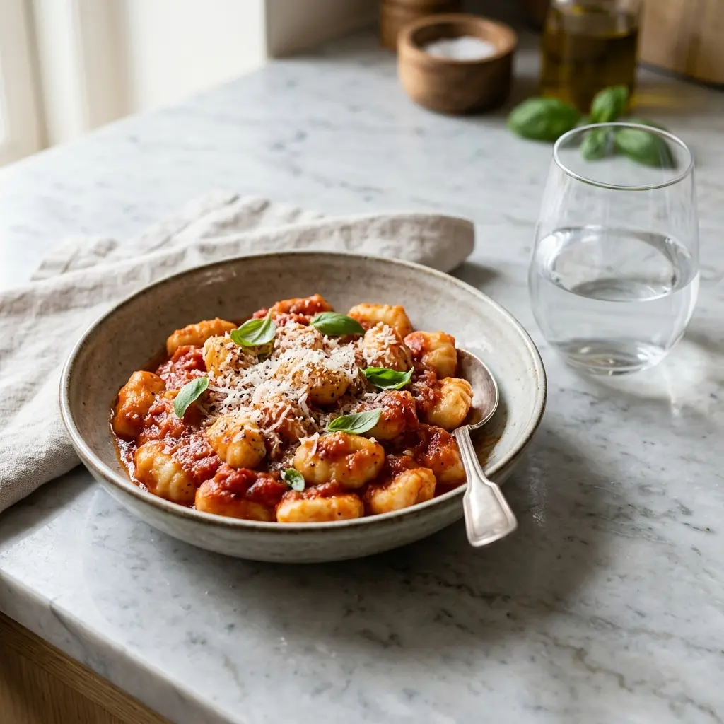 Paruošto patiekalo recepto gnocchi su pomidorų padažu nuotrauka