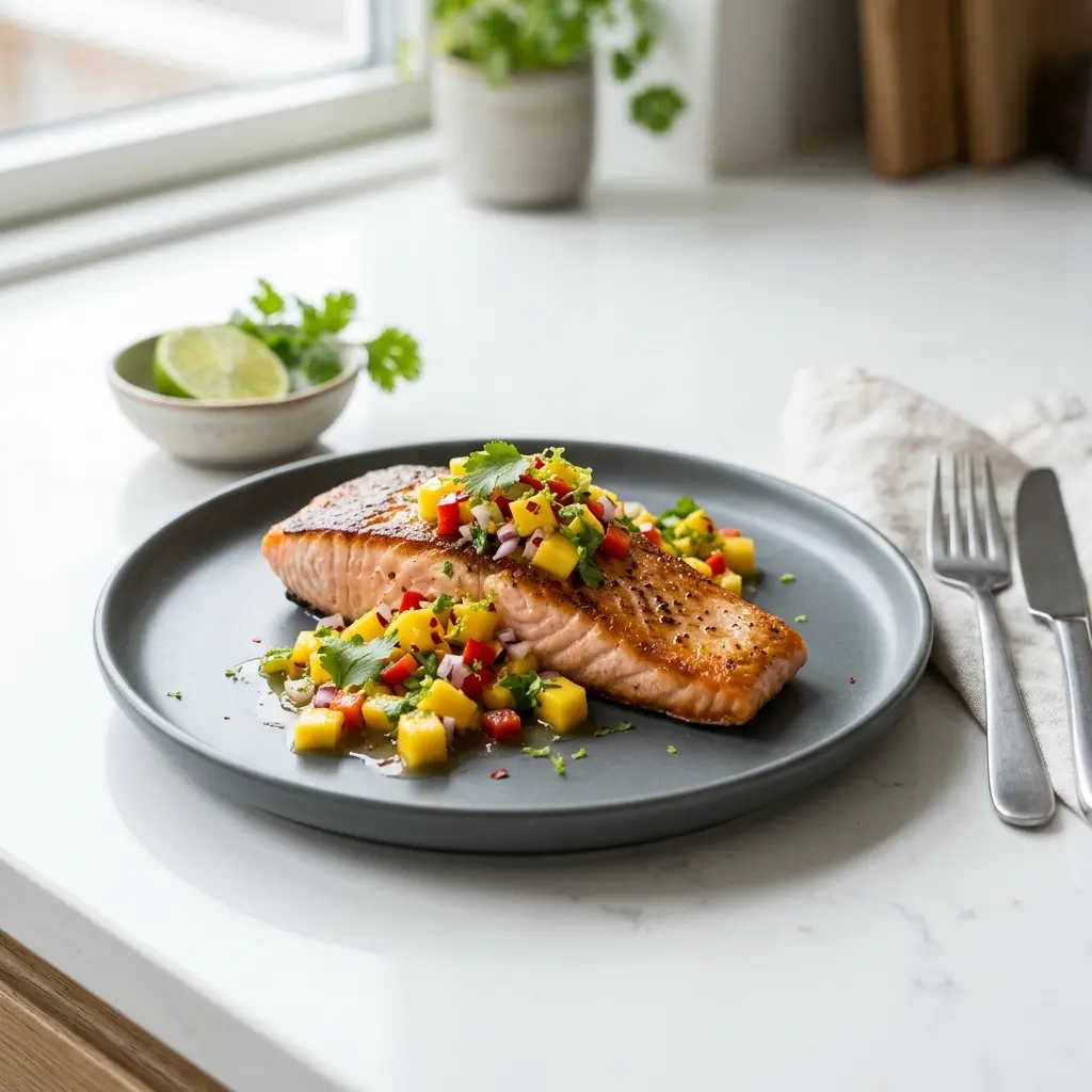 Padažo arba priedo recepto lašiša su mangų salsa nuotrauka
