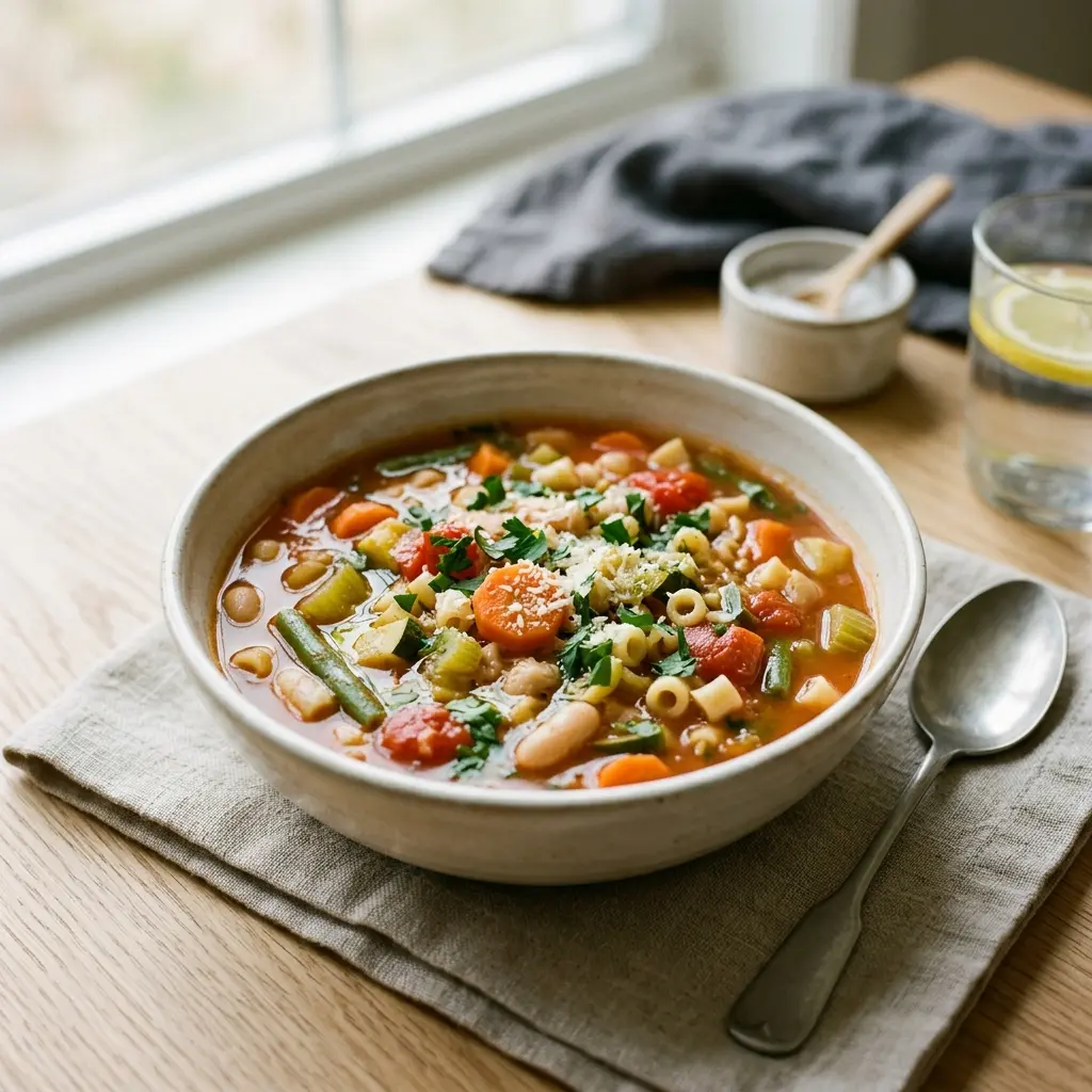 Paruošto patiekalo recepto minestrone nuotrauka