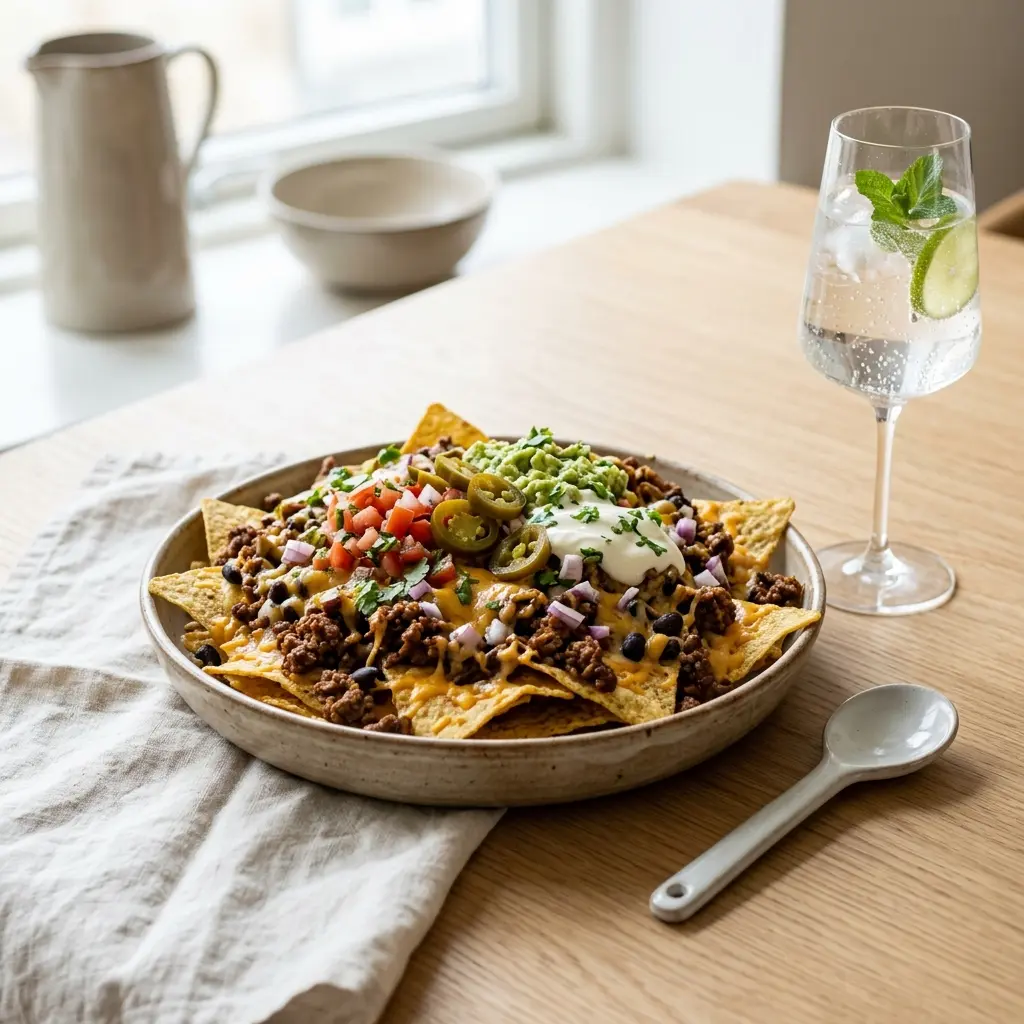 Paruošto patiekalo recepto nachos su jautiena nuotrauka