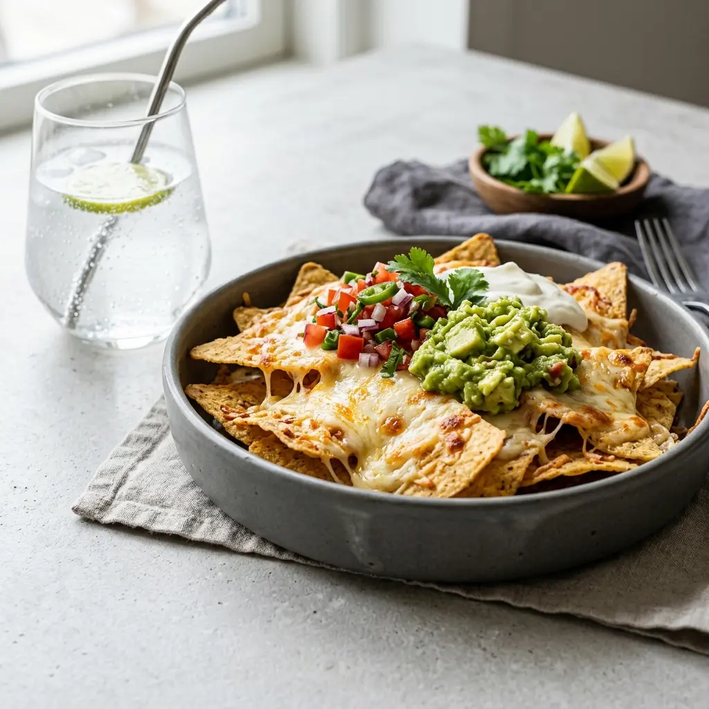 Paruošto patiekalo recepto nachos su sūriu nuotrauka