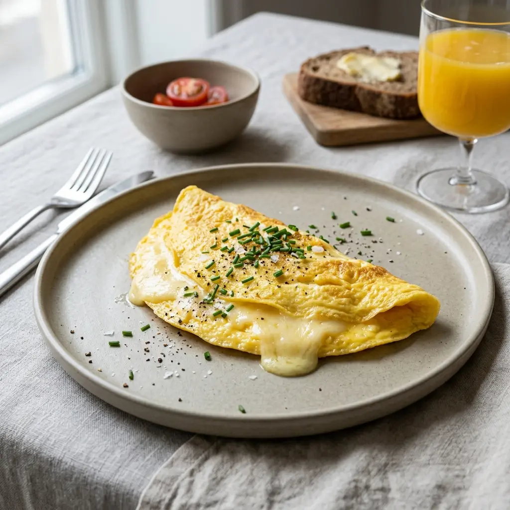 Pusryčių recepto omletas su sūriu nuotrauka