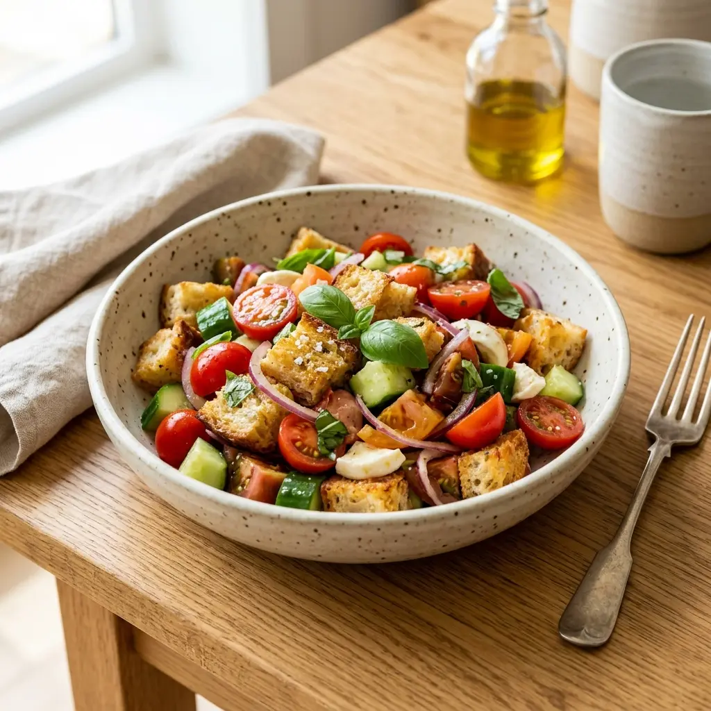 Paruošto patiekalo recepto panzanella nuotrauka