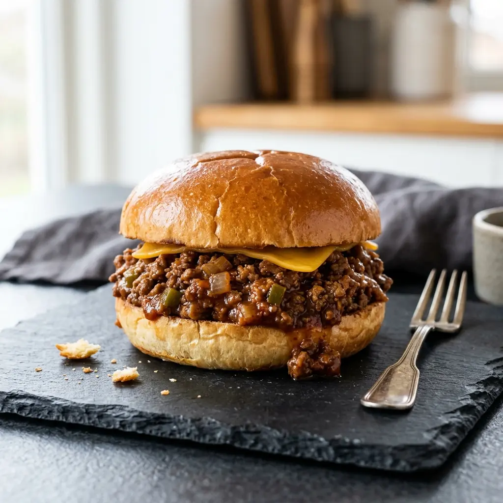 Paruošto patiekalo recepto Sloppy Joe sumuštinis nuotrauka