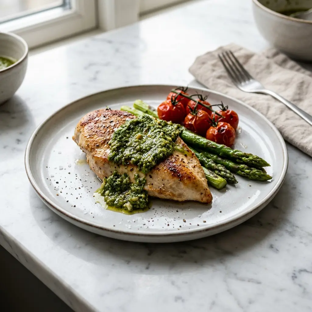 Padažo arba priedo recepto vištienos krūtinėlė su pesto nuotrauka